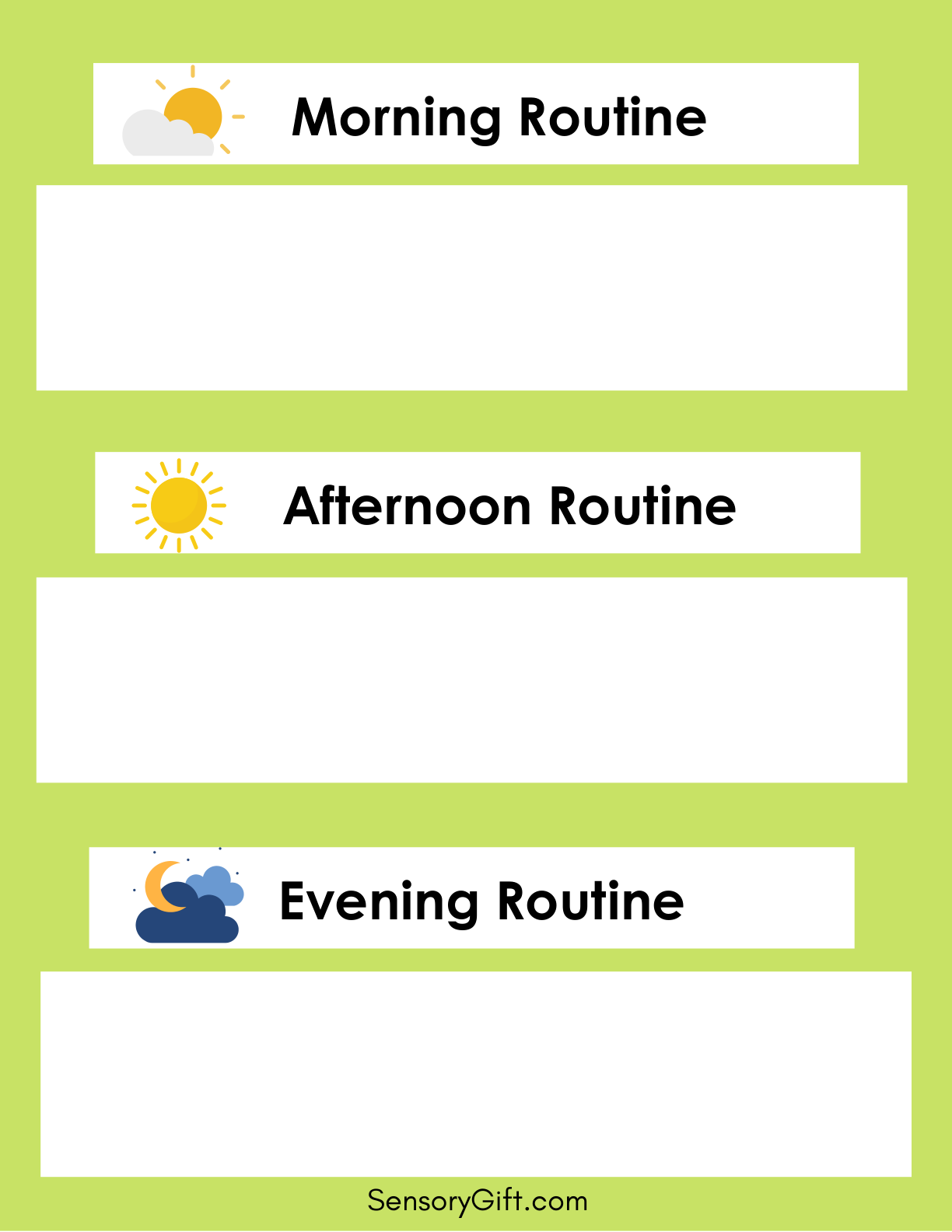 Preview of printable daily visual schedule showing template and activity cards