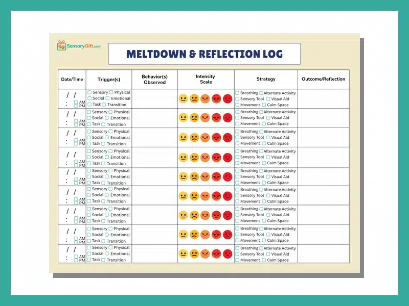 Meltdown Log & Reflection Sheet preview