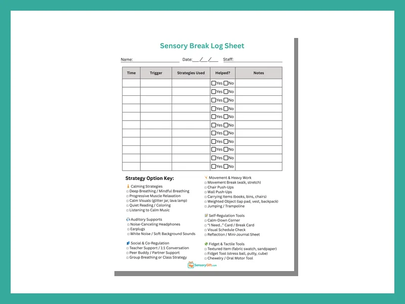 Sensory Break Log Sheet preview