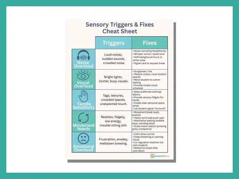 Sensory Triggers & Fixes Cheat Sheet preview