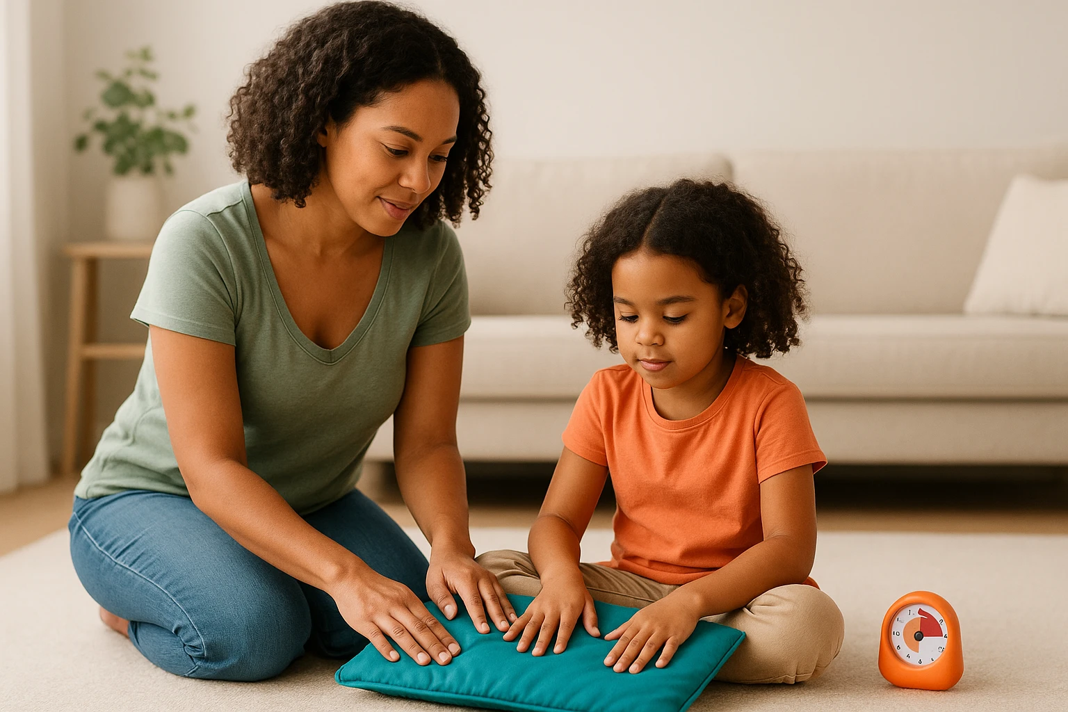 Parent and child using sensory tools together