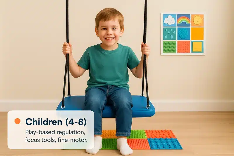 Child using play-based sensory tools for focus and fine-motor skills