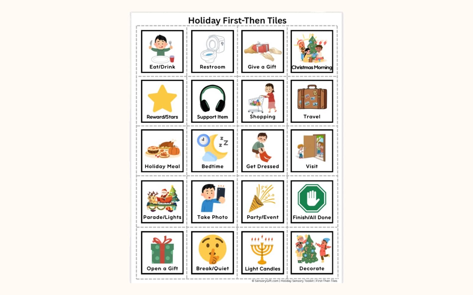 Holiday first-then tiles sheet (preview)