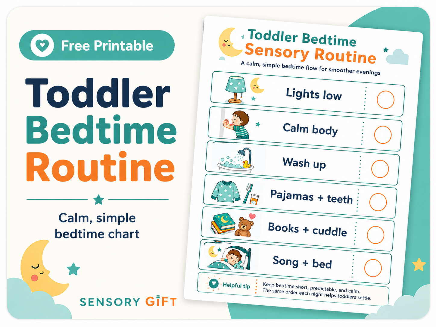 Preview of the toddler bedtime sensory routine printable chart