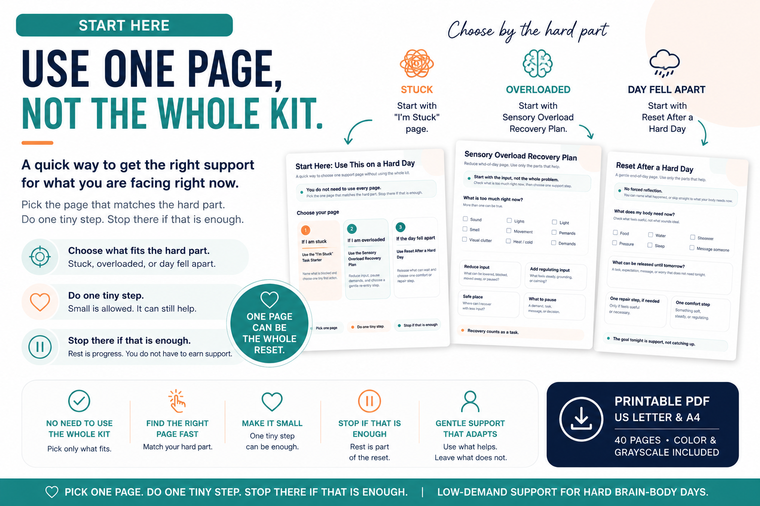 Product image showing how to use one page from the Neurodivergent Daily Reset System instead of the whole kit.